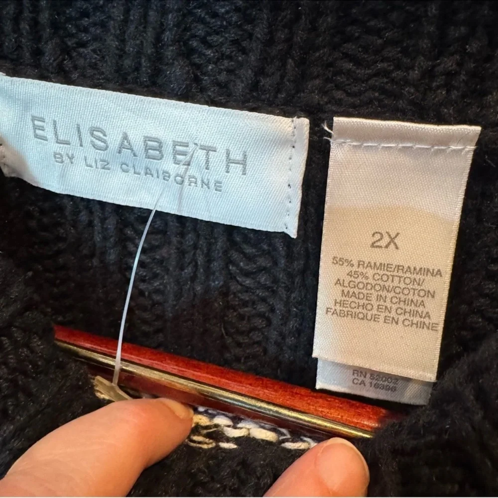 Liz Claiborne Red and Black Patchwork Sweater - Picture 3 of 7